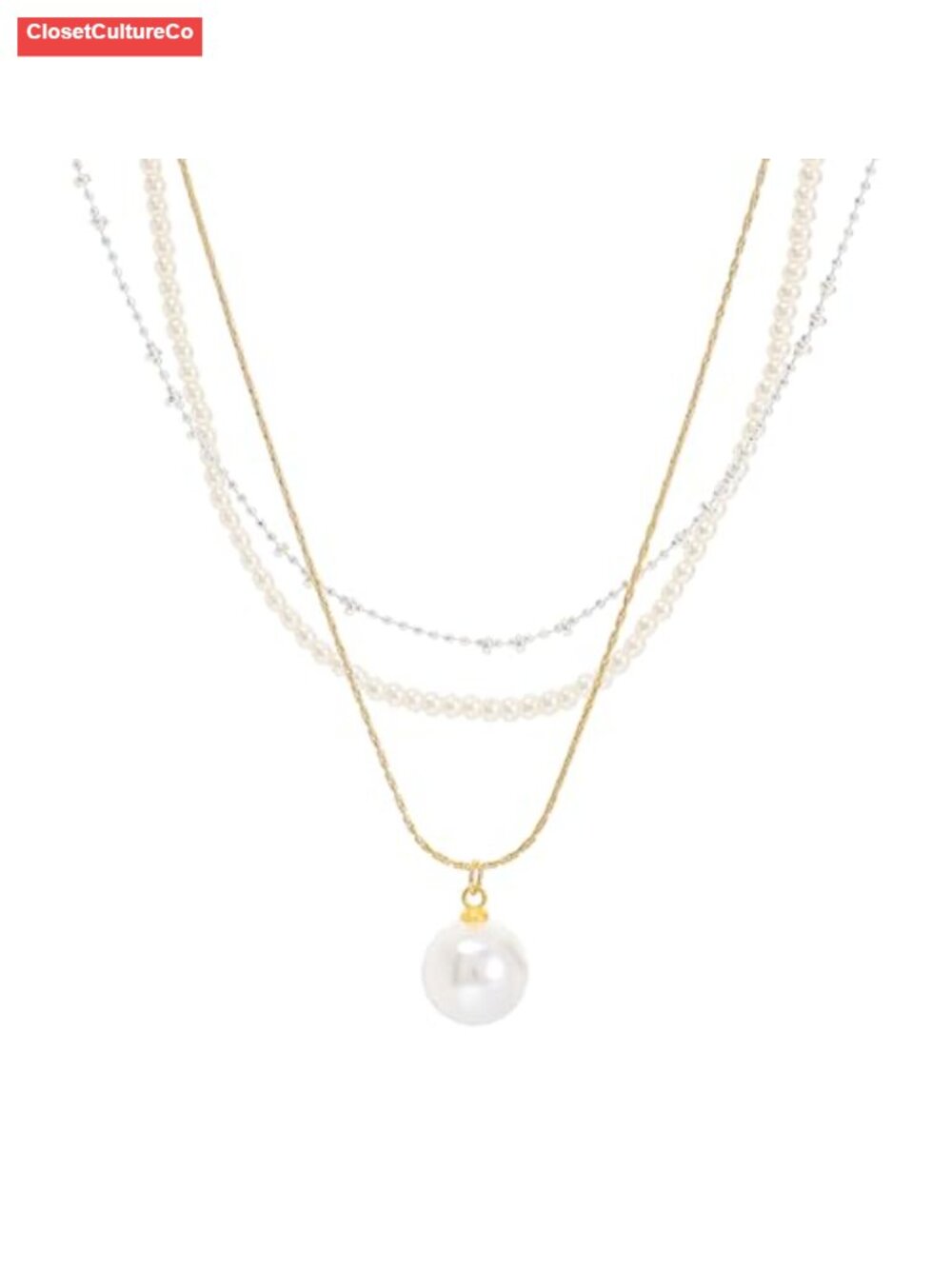 Mixed Metal Layered Necklace Set Stainless Steel Silver Gold Plated